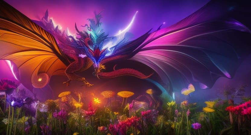 Moth Dragon in a Fantastical Landscape