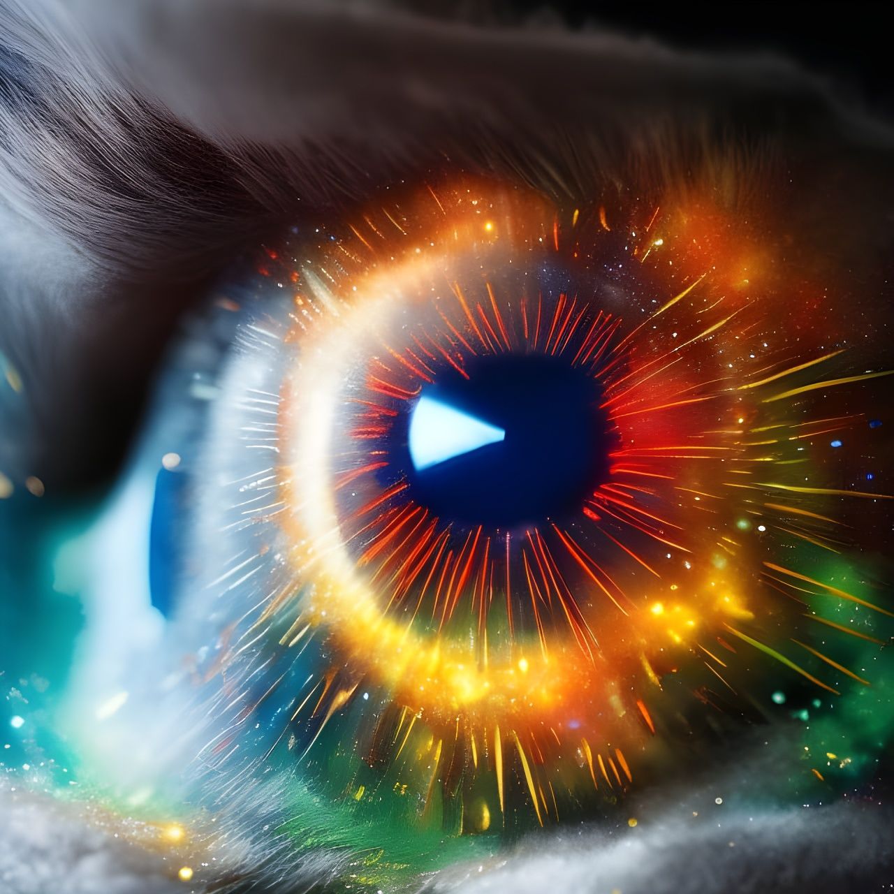 Fireworks Reflected in Eye: Hyperrealistic Macro Shot