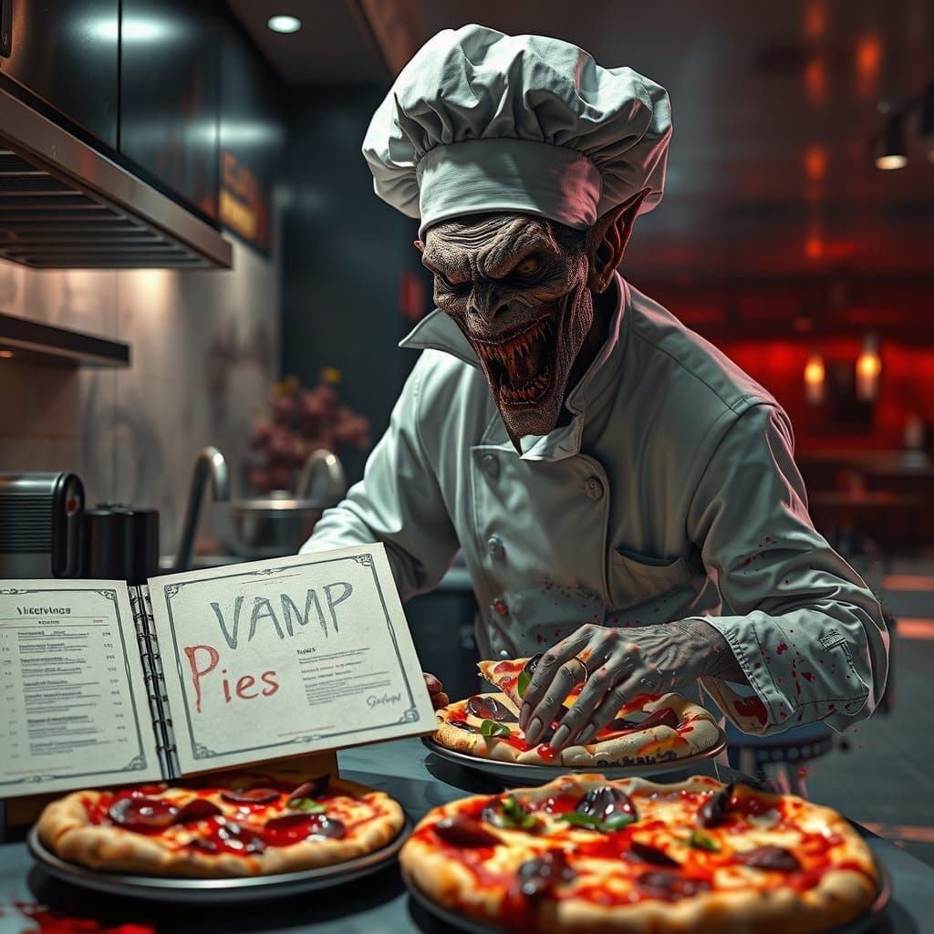 Gothic Vampire Chef in Modern Kitchen