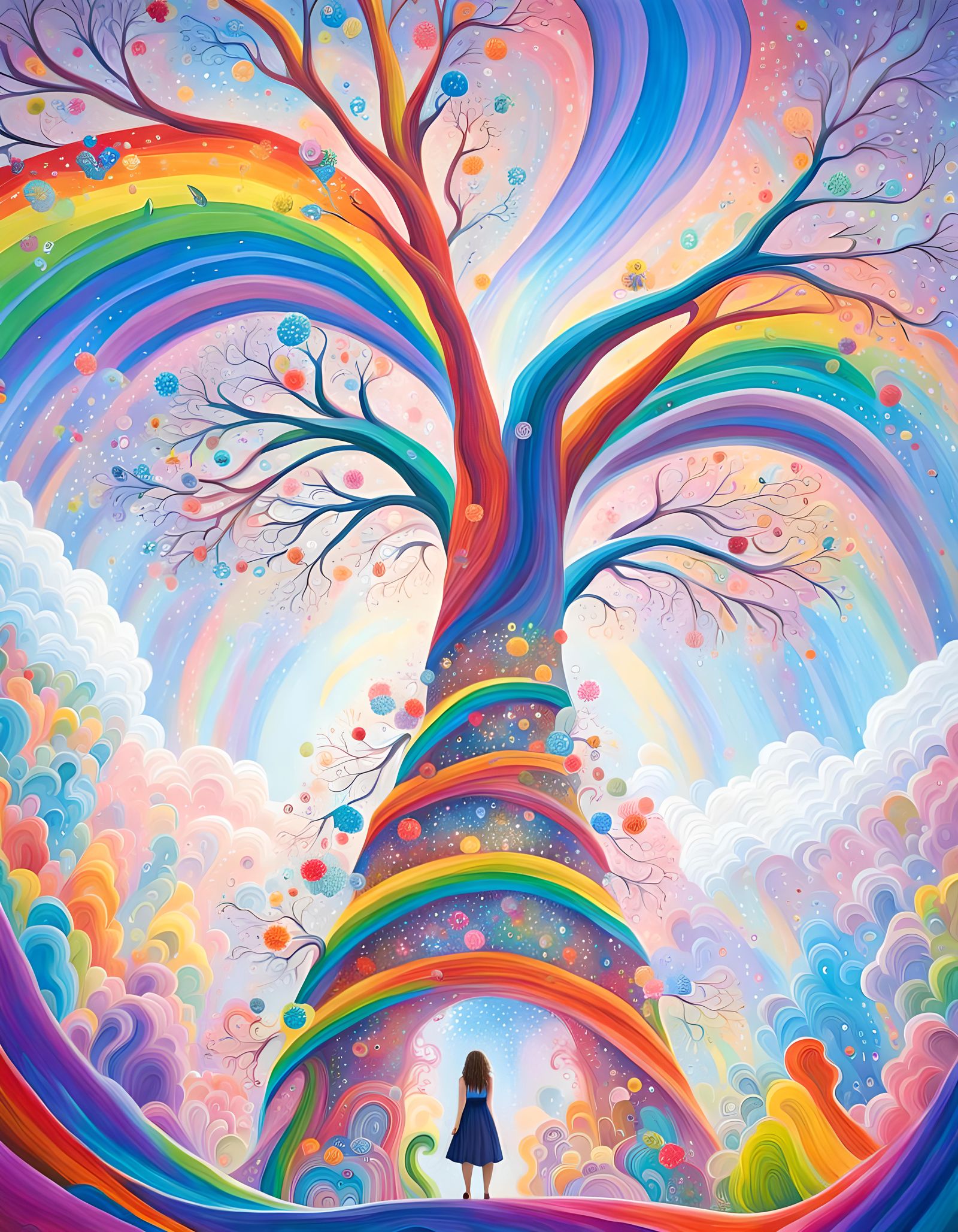 Whimsical Rainbow Tree in Vivid Colors