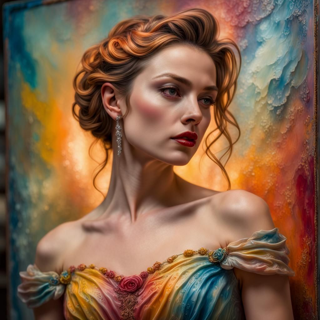 Lady in Encaustic Ballgown Hyperrealistic Splash Art