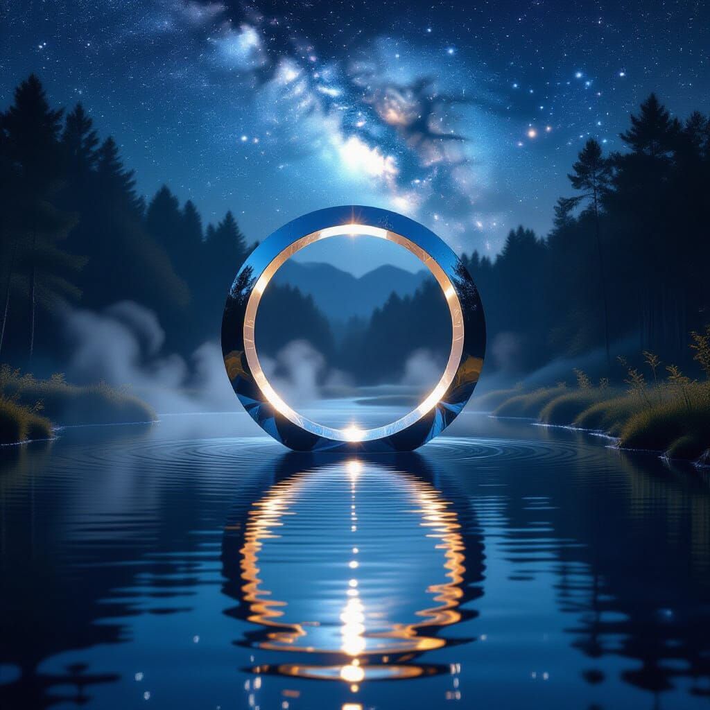 Cosmic Torus Reflecting Polaris in Ethereal Pond