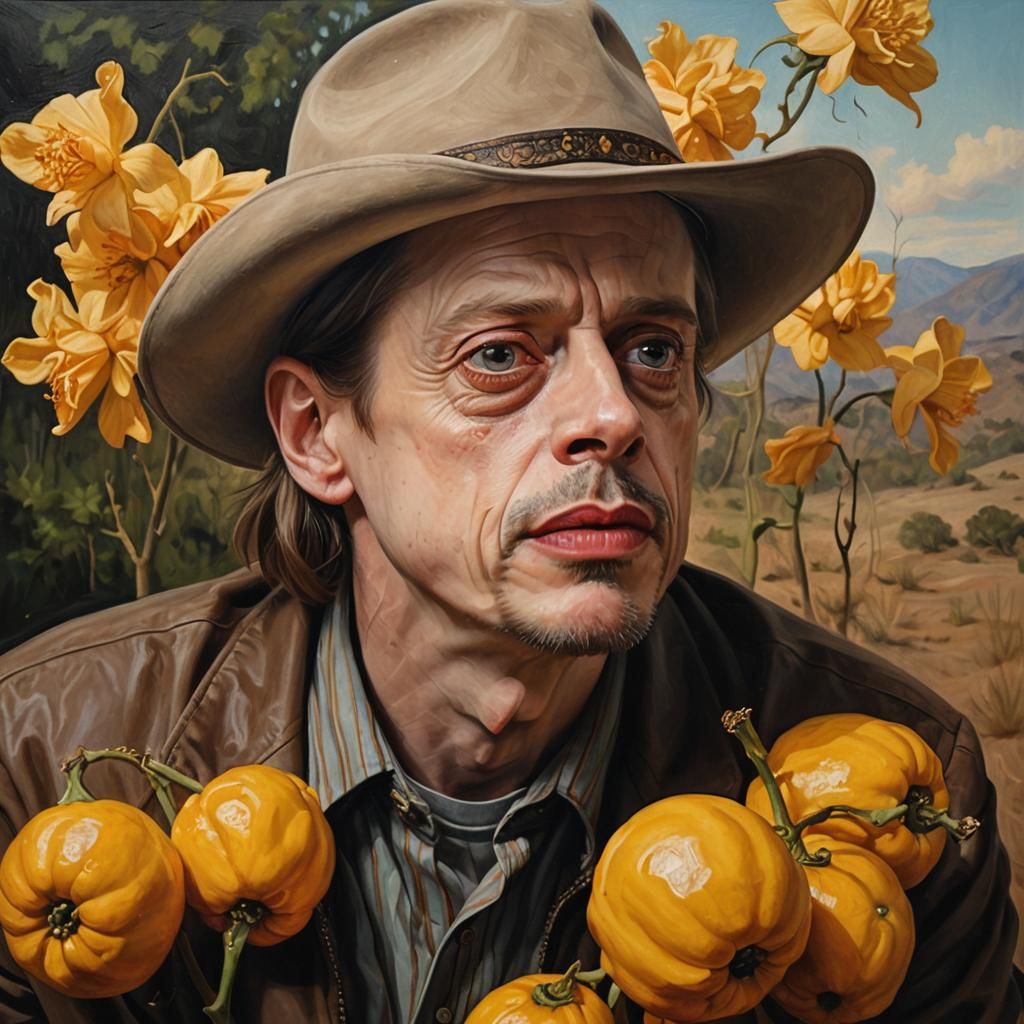A realistic oil painting of The Steve Buscemi
