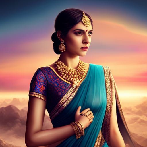 Gorgeous Woman in Saree: Detailed Fantasy Art