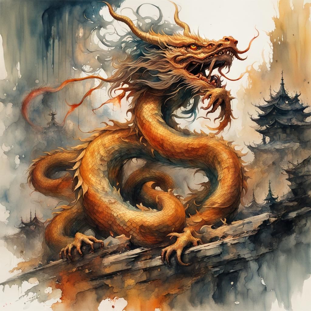 Vibrant Chinese Dragon in Watercolor Style