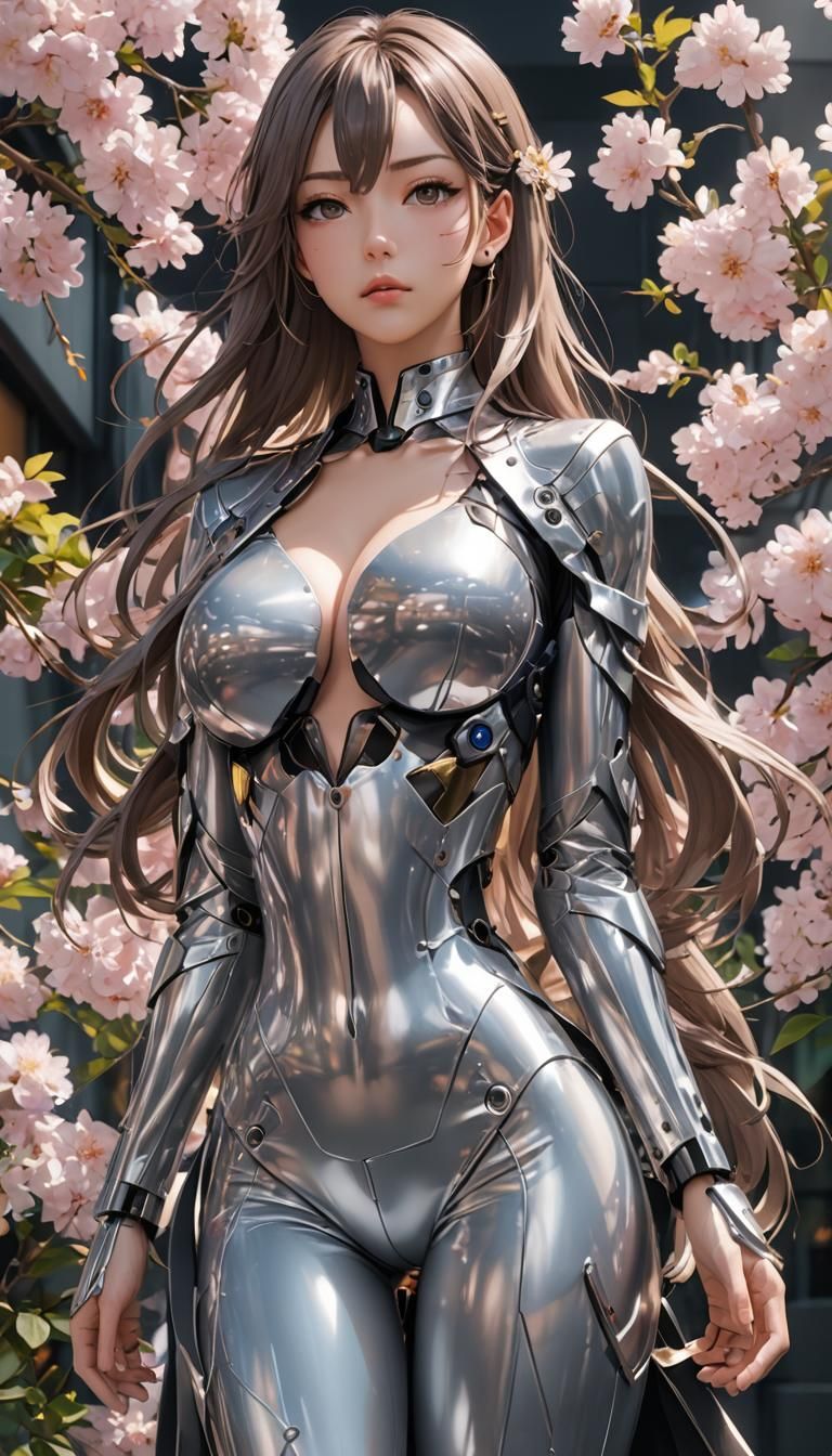 Chrome Suit Woman Emerges from Sci-Fi Maze