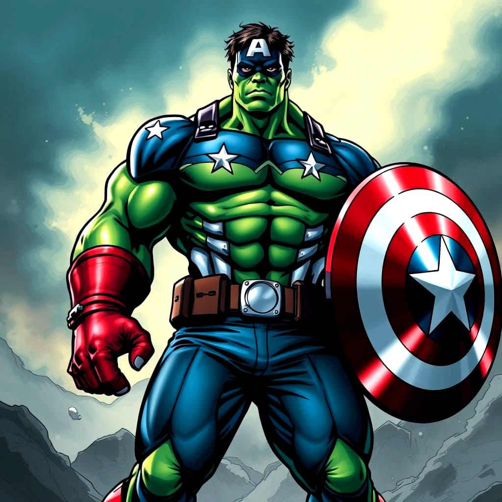 Hulk as Captain America with Oversized Shield