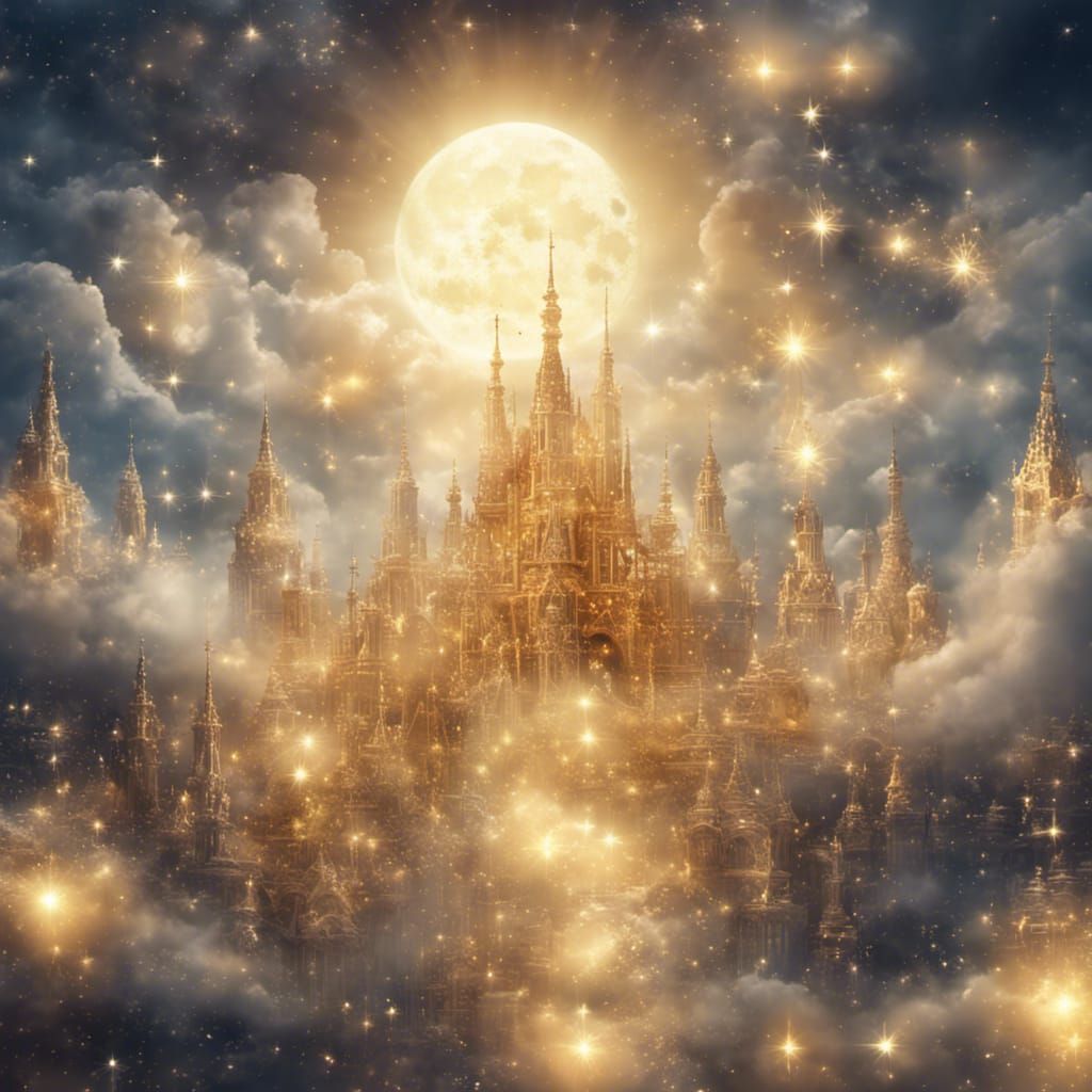 Magical Golden City Shimmers in Moonlight