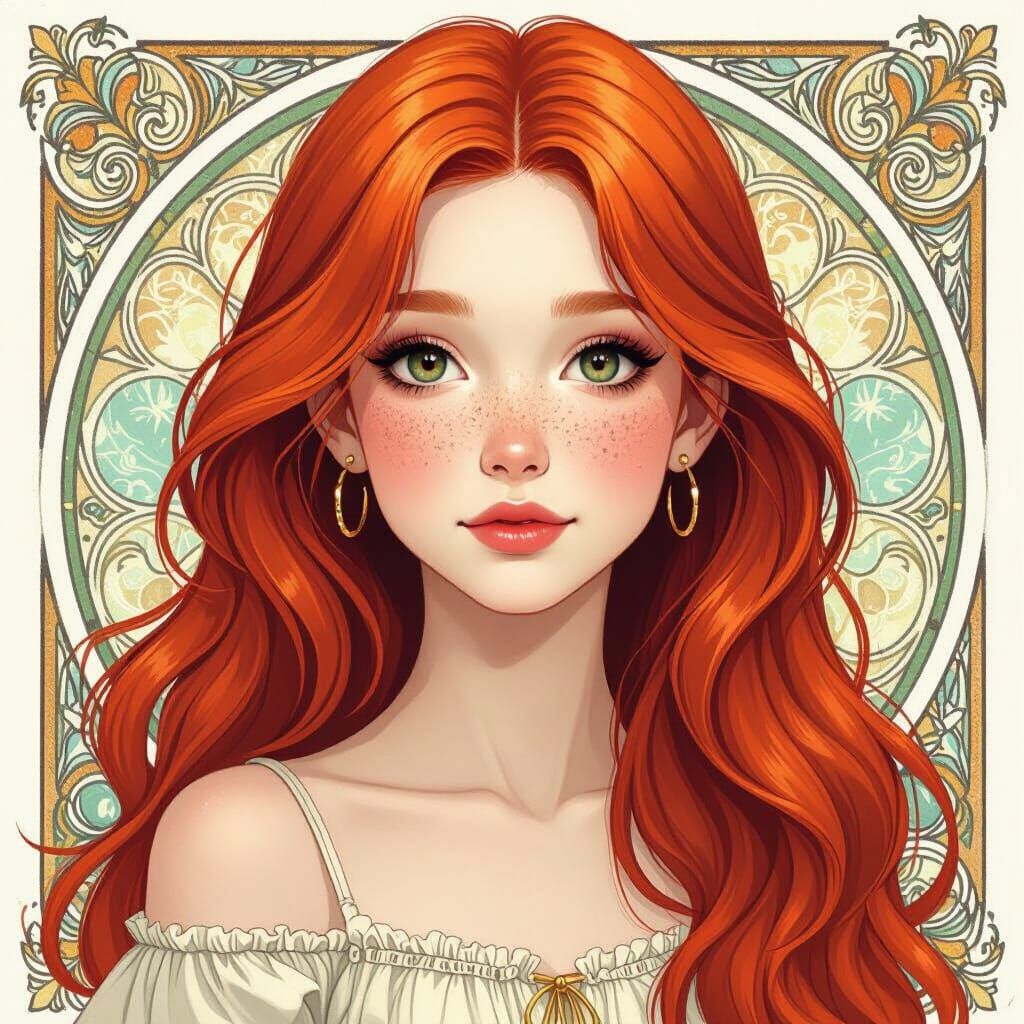 Young Girl with Sparkly Red Hair and Hazel Eyes