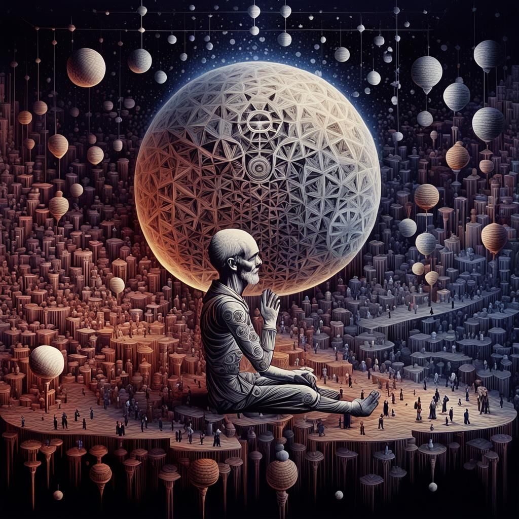 Monochrome Optical Illusion in Escher Nendo Style