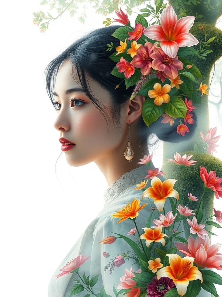 Ethereal Dreamscapes: Gentle Woman in Mossy Wood