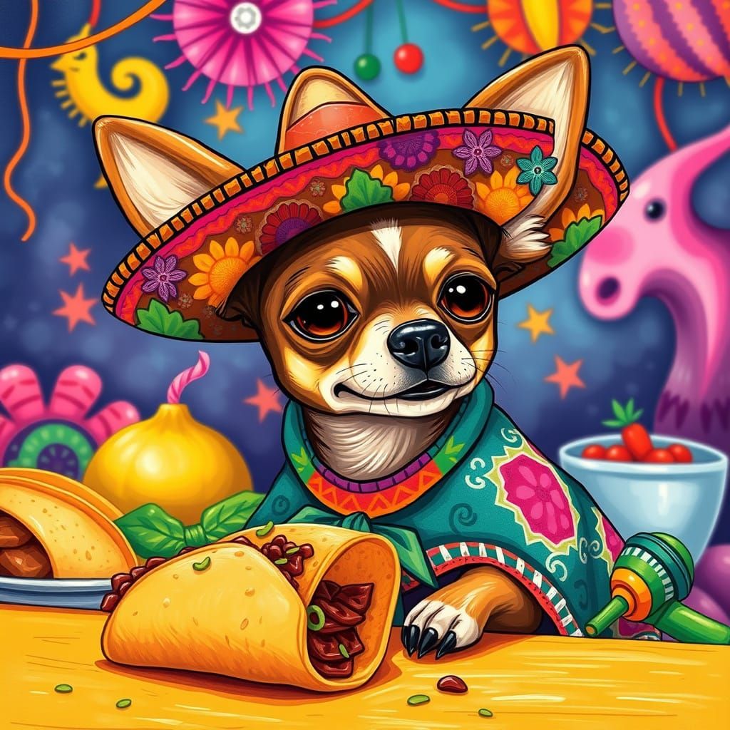 Chihuahua Celebrates at a Mexican Fiesta