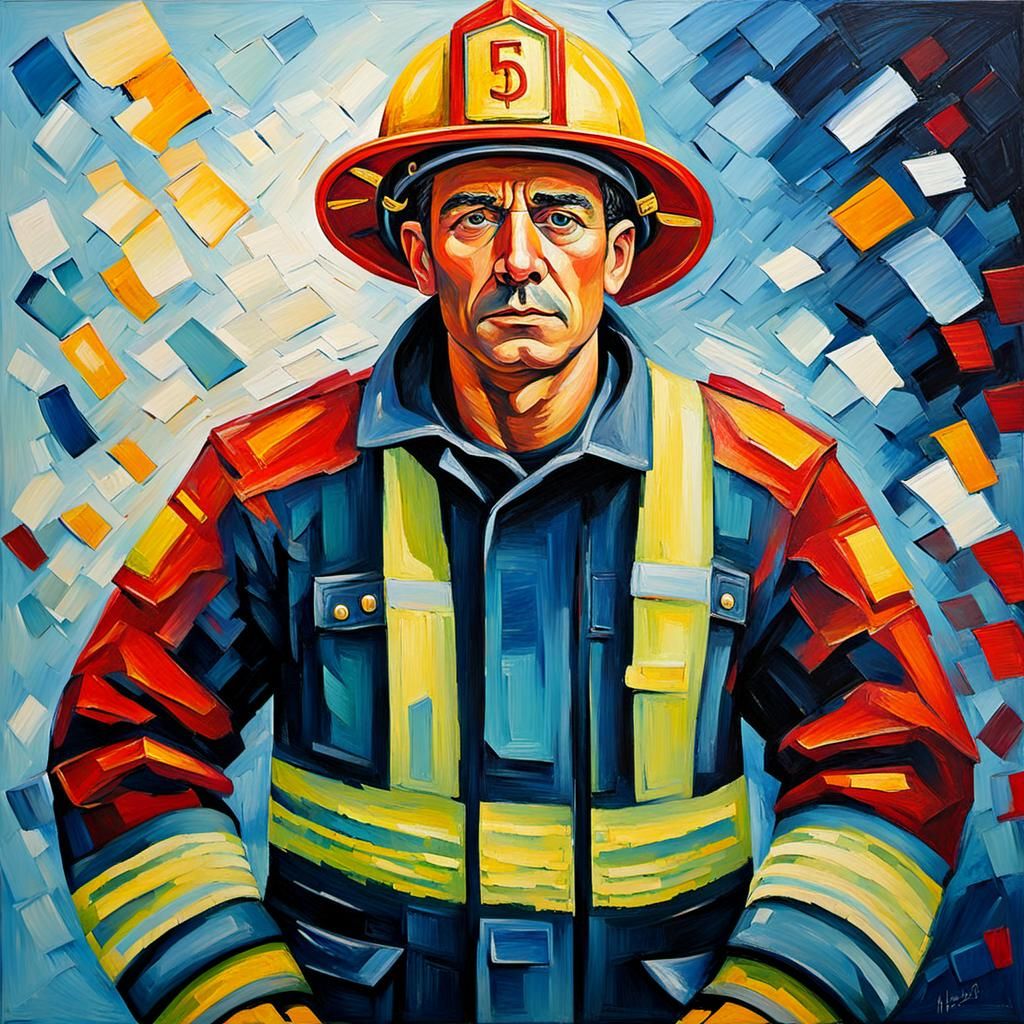 Fireman Sam in Expressionist Neo-Impressionism Style