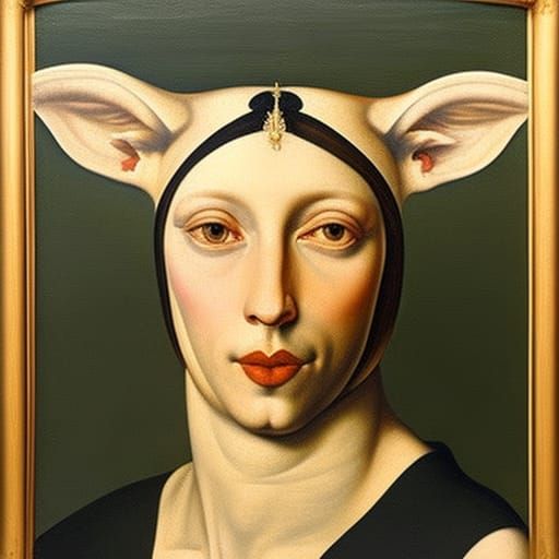 Cow Model in Swimsuit: Hyperrealistic Surreal Portrait