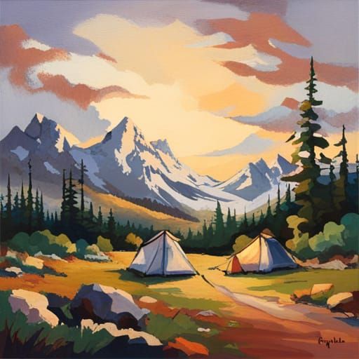 Vintage Camping Tent in a Vibrant Garden