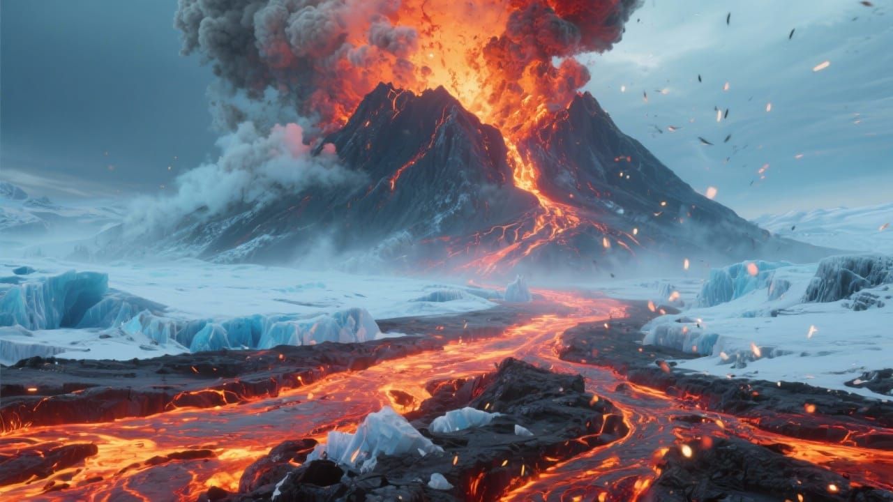 Volcano of Icefire Erupts in Frozen Tundra