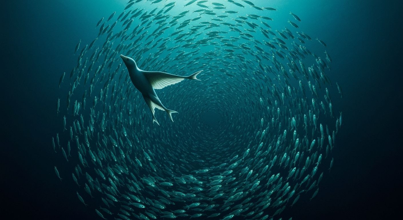 Bioluminescent Jellyfish Drifting in Dark Ocean Trench