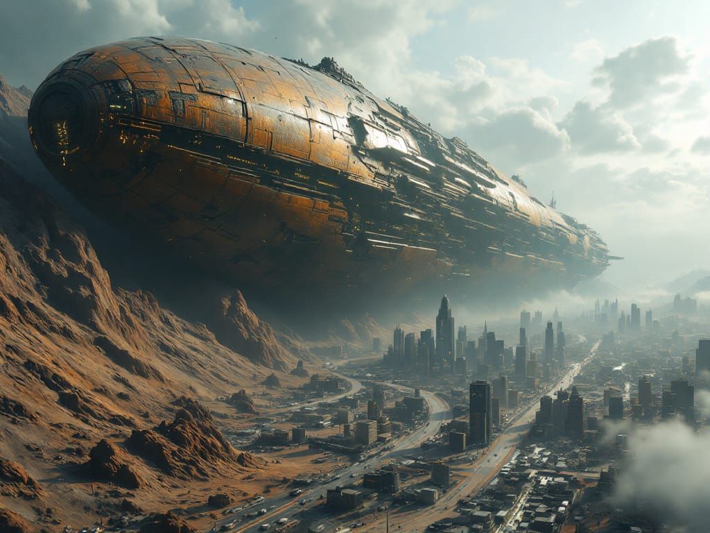 Colossal Alien Spaceship Dwarfing Earth City