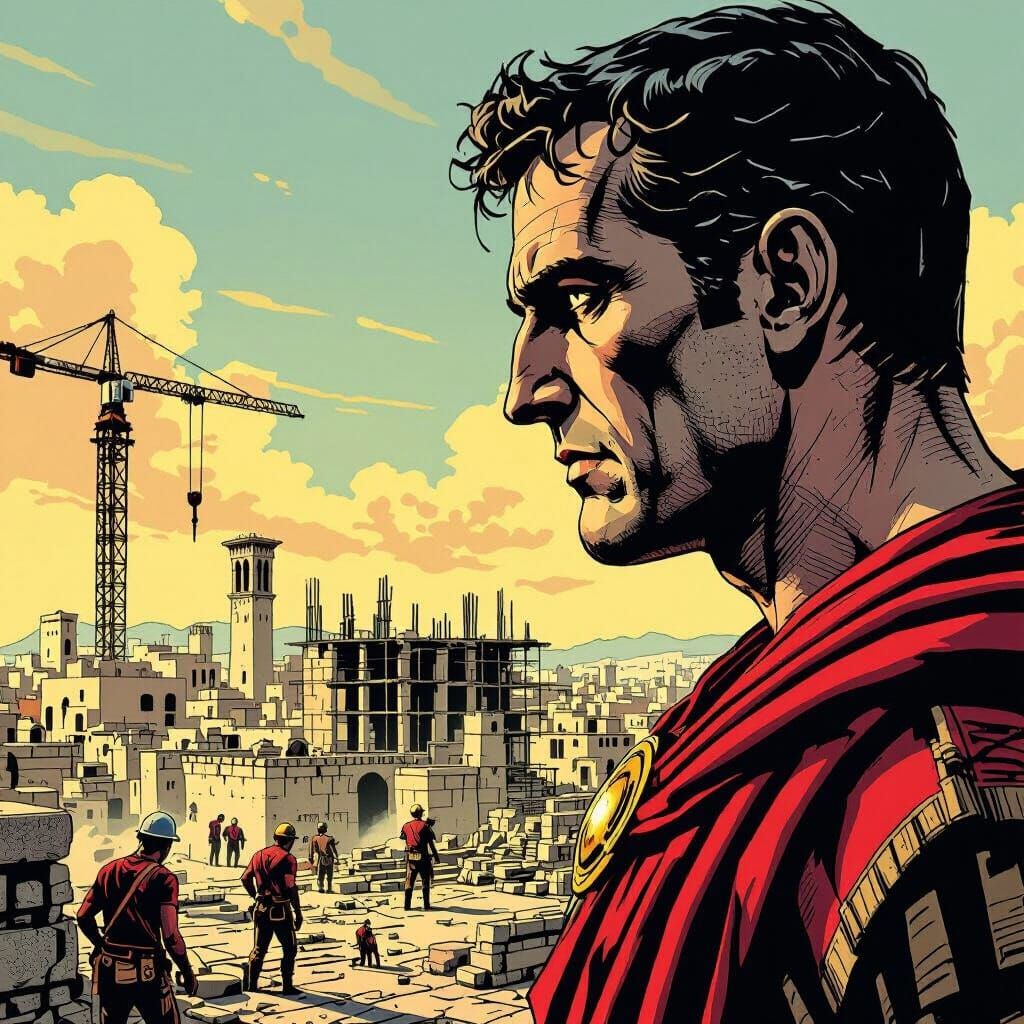 Julius Caesar Oversees Carthage Rebuilding Comic Style