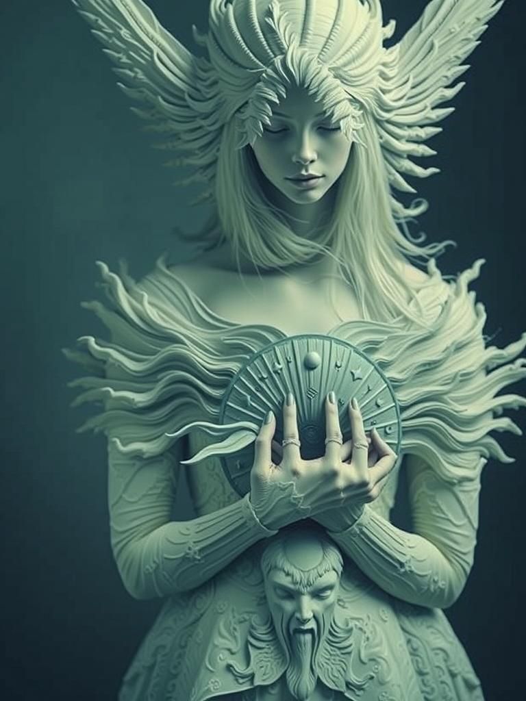 Celestial Woman in Surreal Sun and Moon Star