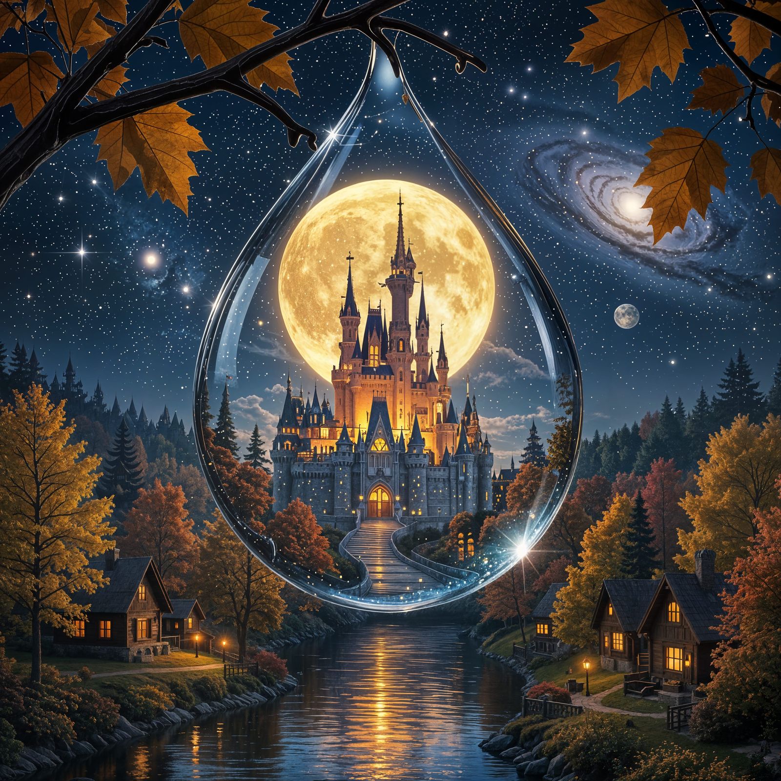 Fantasy Castle Revealed Inside Autumn Dewdrop