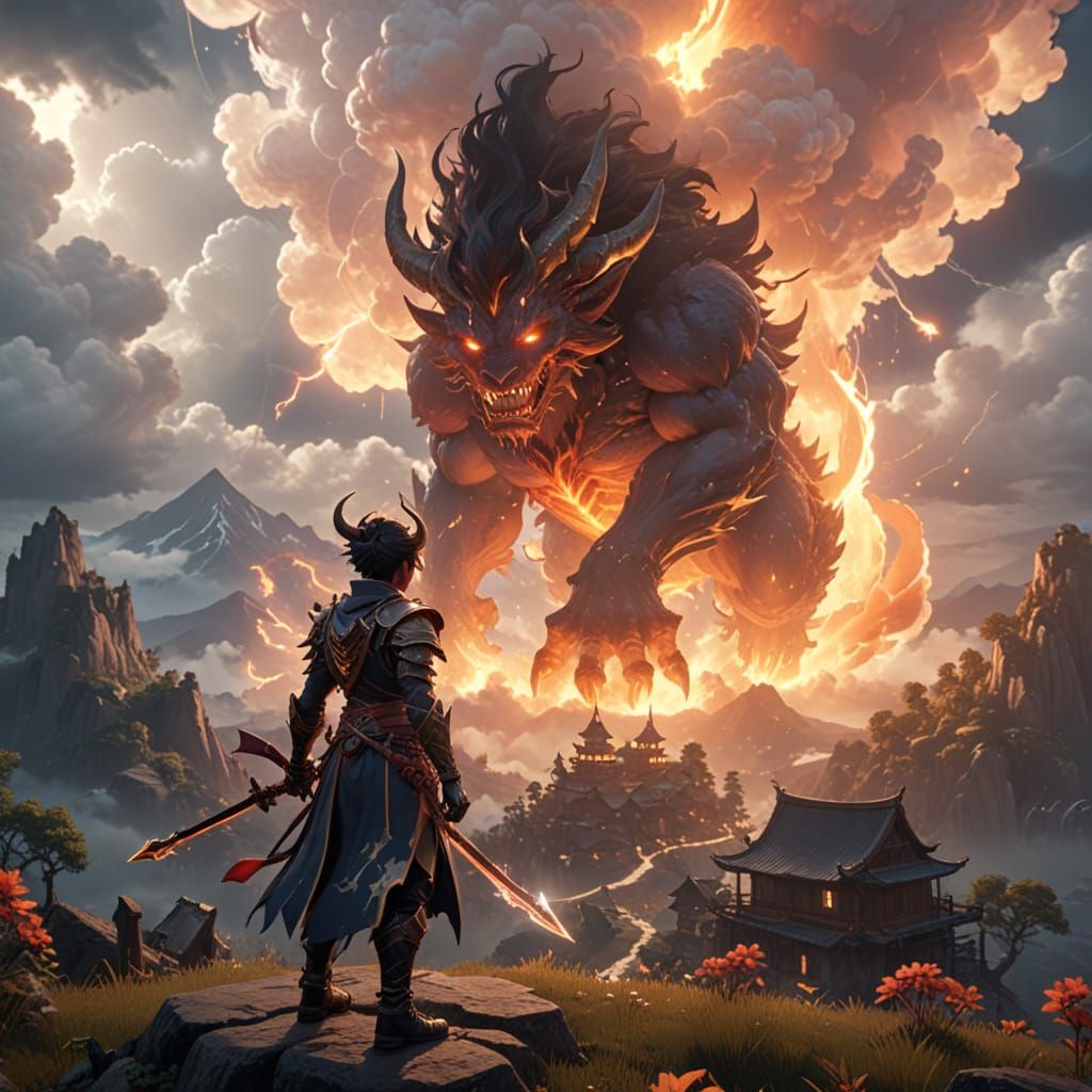 Ethereal Demon Engulfed by Flames in a Breathtaking Anime-In...