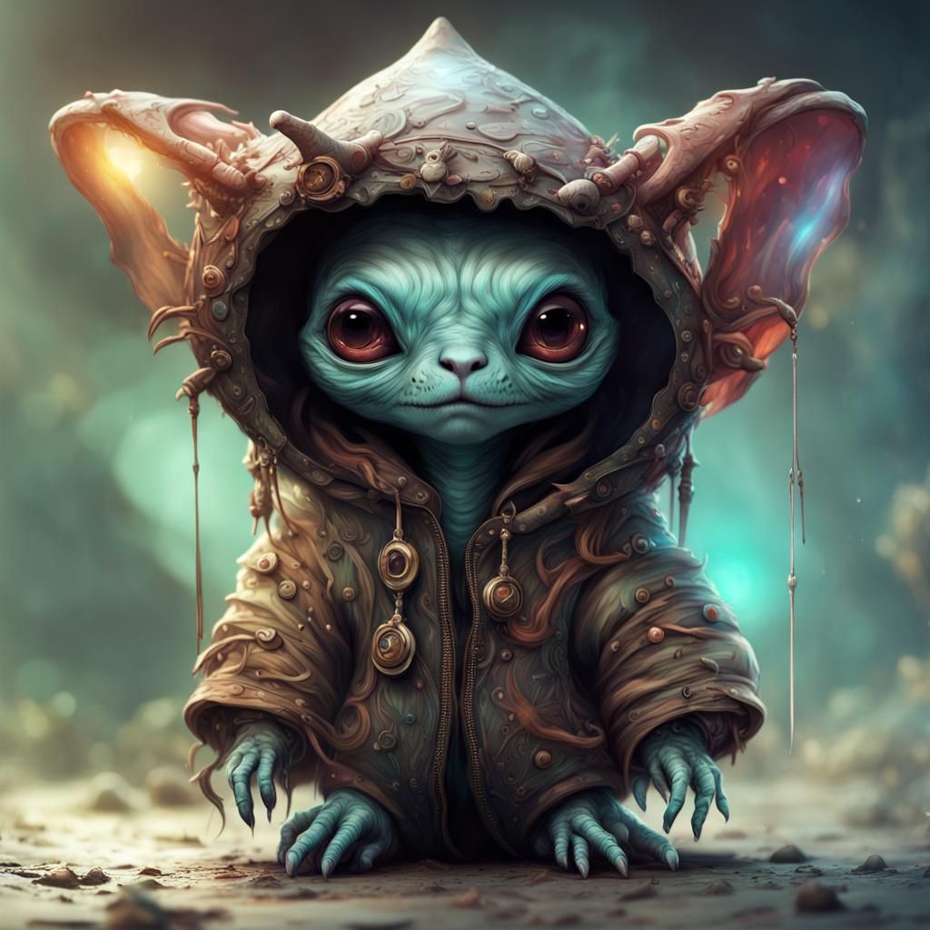 Adorable Hooded Alien Creature in Fantasycore Style