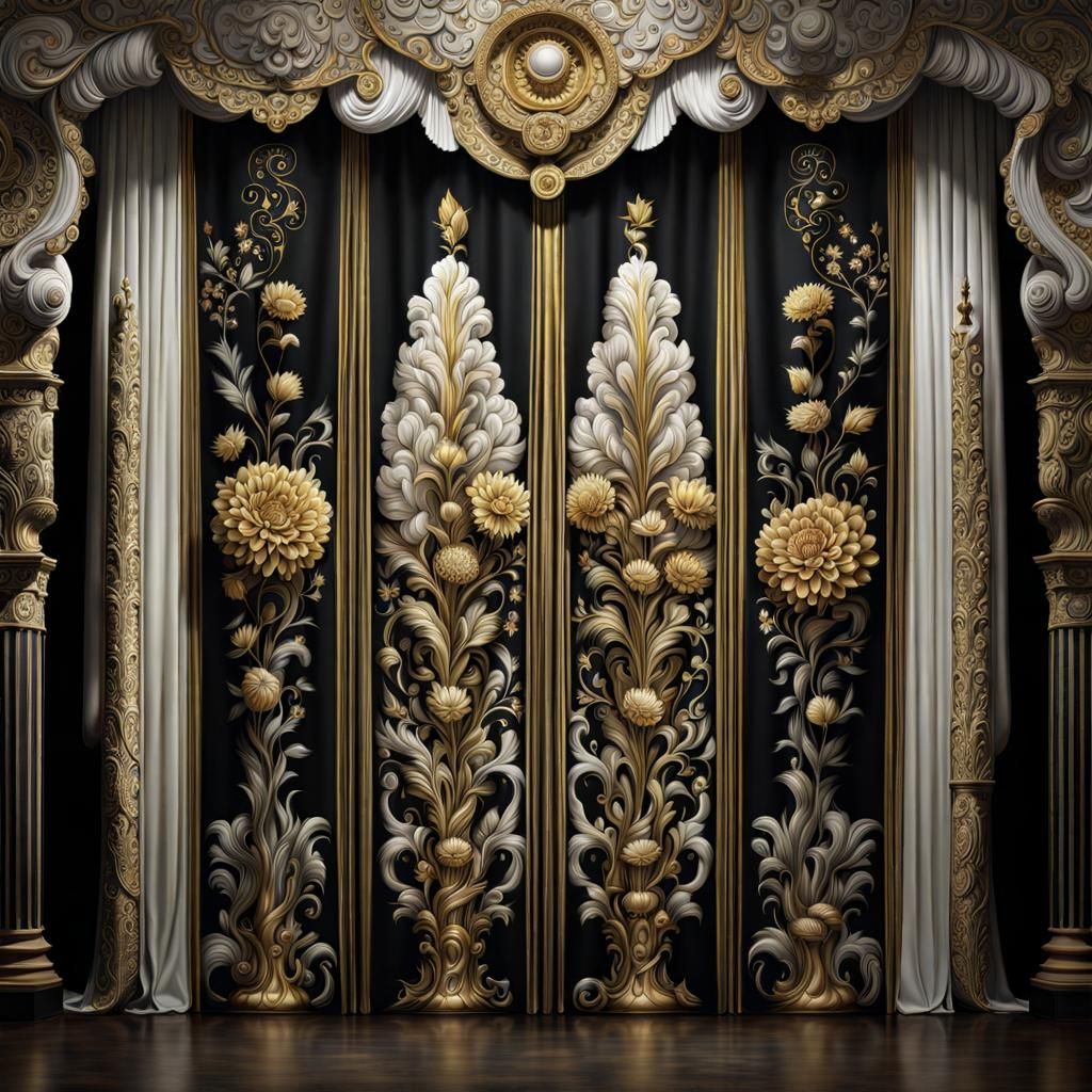 Embroidered Silk Curtains in Psychedelic Style