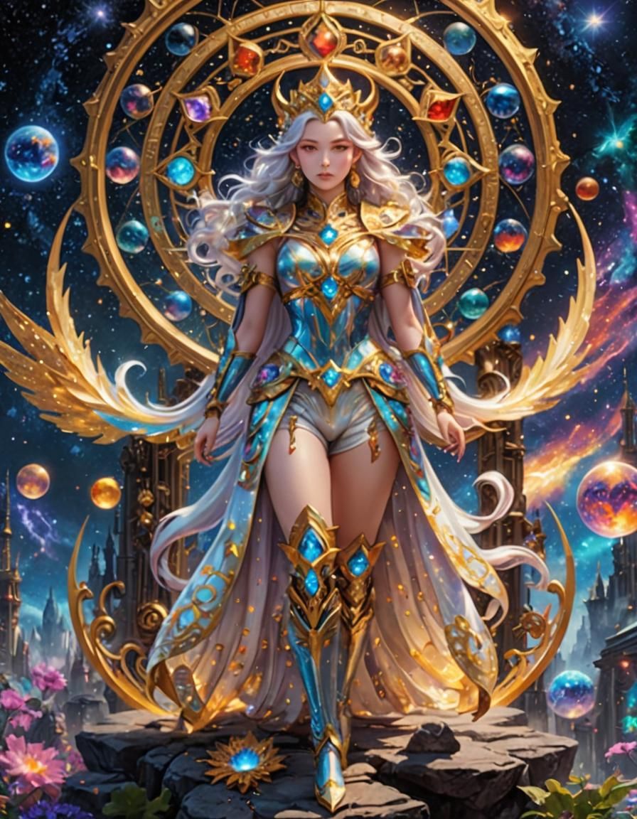 Rainbow Chimera Girl with Robot Skeleton, Anime Style