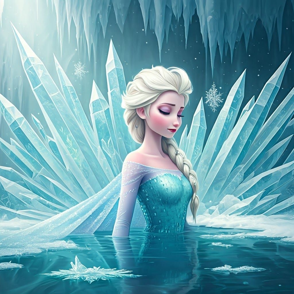 Icy Princess in Frozen Bath: Dreamlike Digital Art