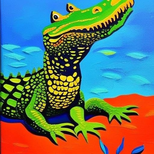 Alligator in Neo-Impressionistic Impasto Acrylics