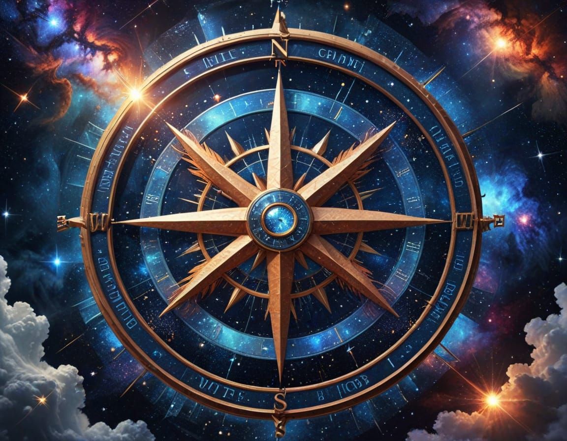 Cosmic Compass Rose in Astral Holographic Style