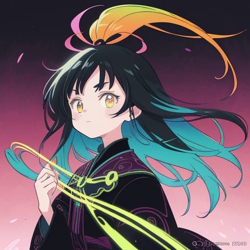 Vibrant Anime Girl with Intricate Hair and Elaborate Outfit