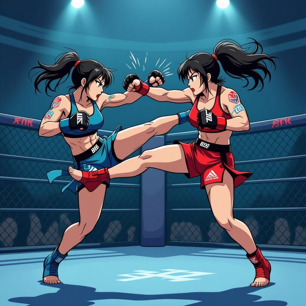 Female MMA Fighters Clash In Dynamic Anime Battle