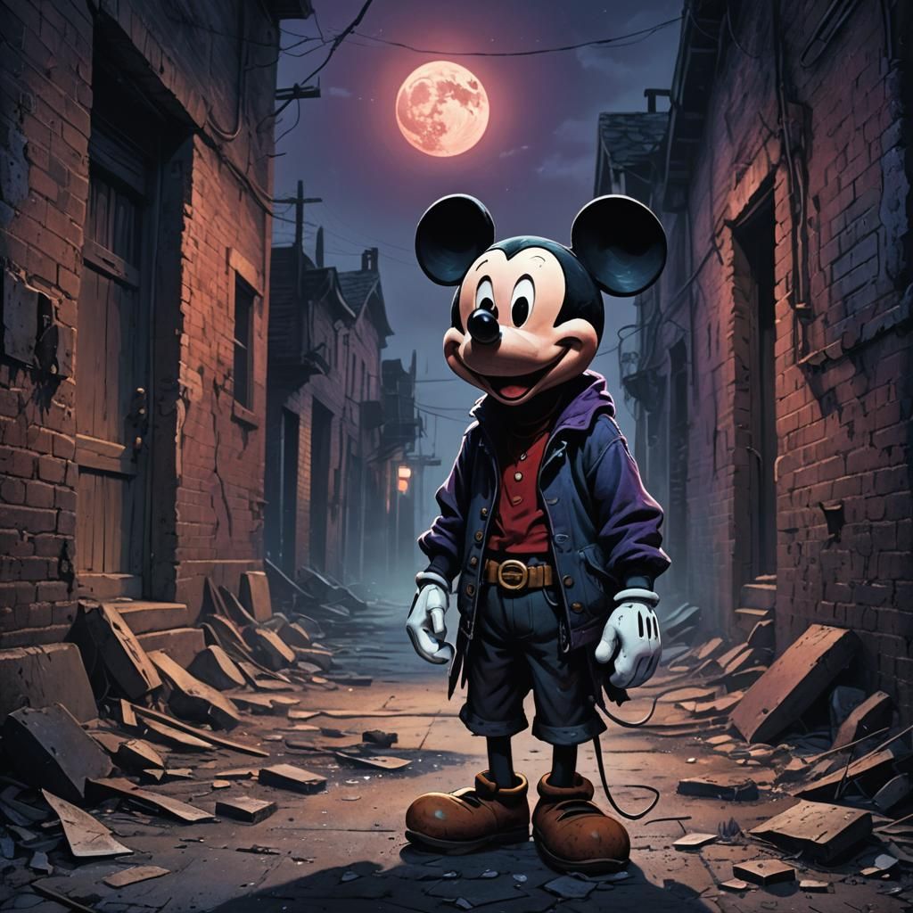 Eerie Mickey Mouse in Dark Fantasy Illustration