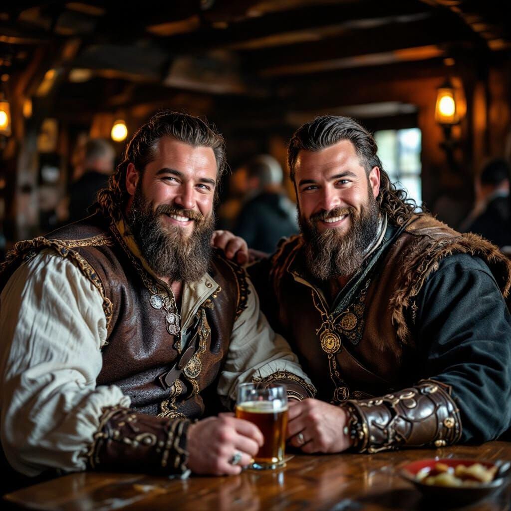 Friends in 1300s Tavern: Cinematic Portrait