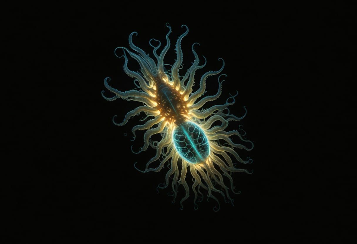 Bioluminescent Underwater Creature in Dark, Eerie Depths