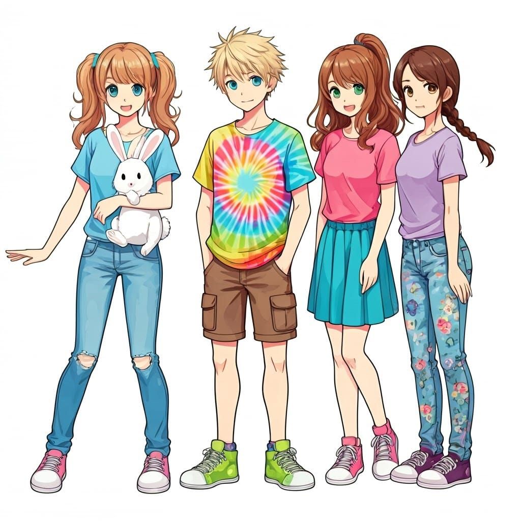 Manga-Inspired Scene of Children with a Bunny