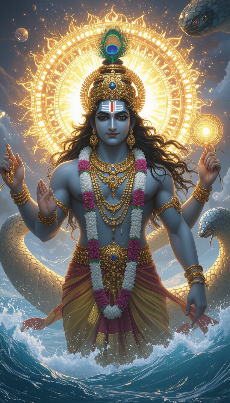 Lord Narayan: Divine Deity in Fantasy Art Style