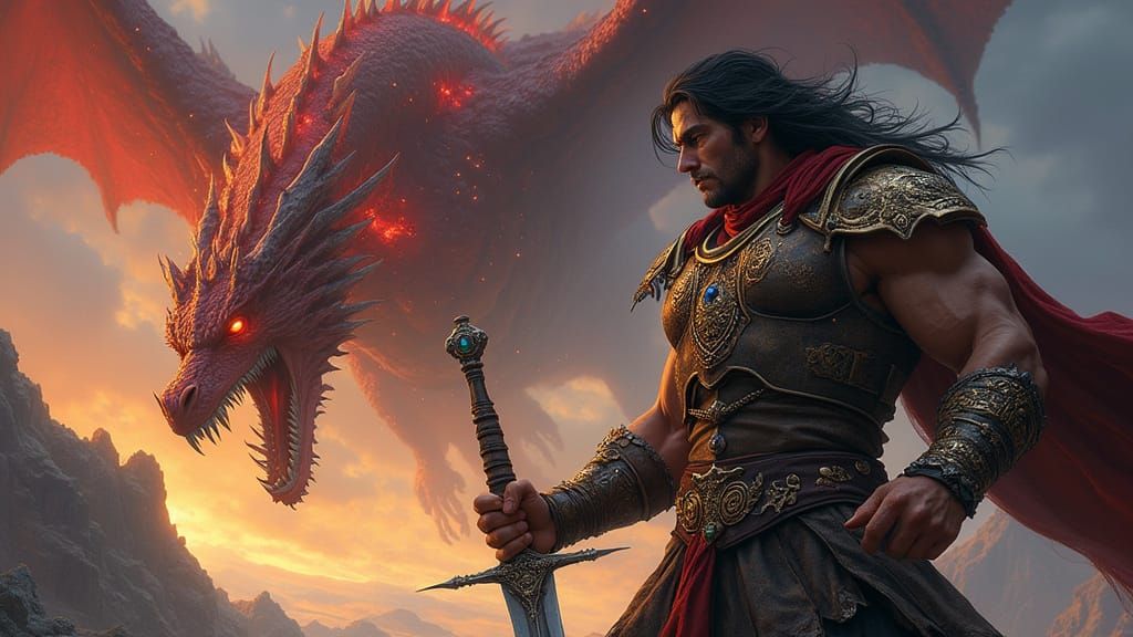 Hero vs. Dragon in High Fantasy Style