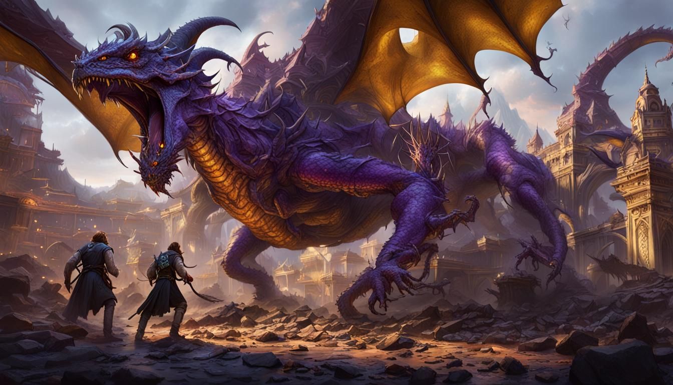 Dragon and Spider Battle in Dark Fantasy Style