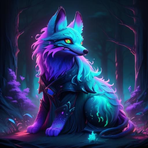 Fox in Purple Forest: Detailed Matte Painting