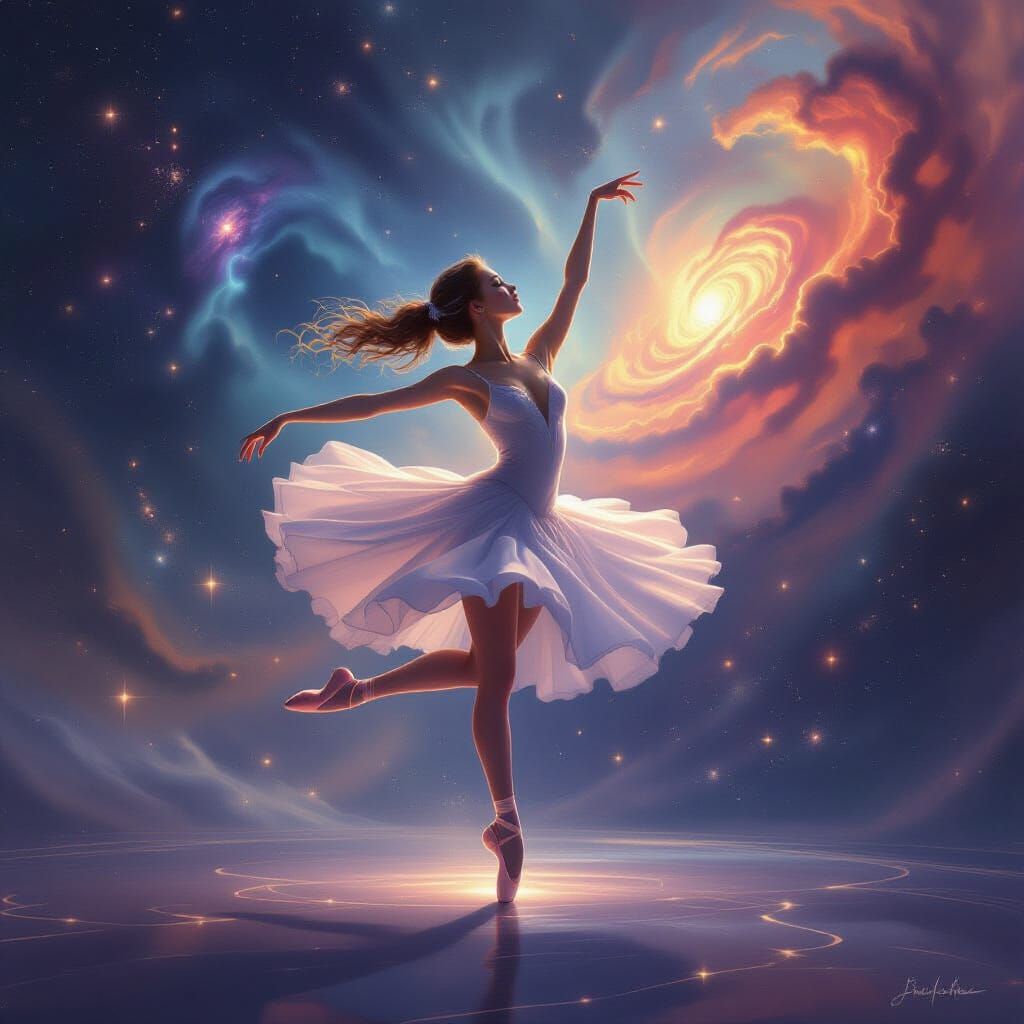 Ethereal Ballerina Dancing Amidst Cosmic Nebulae