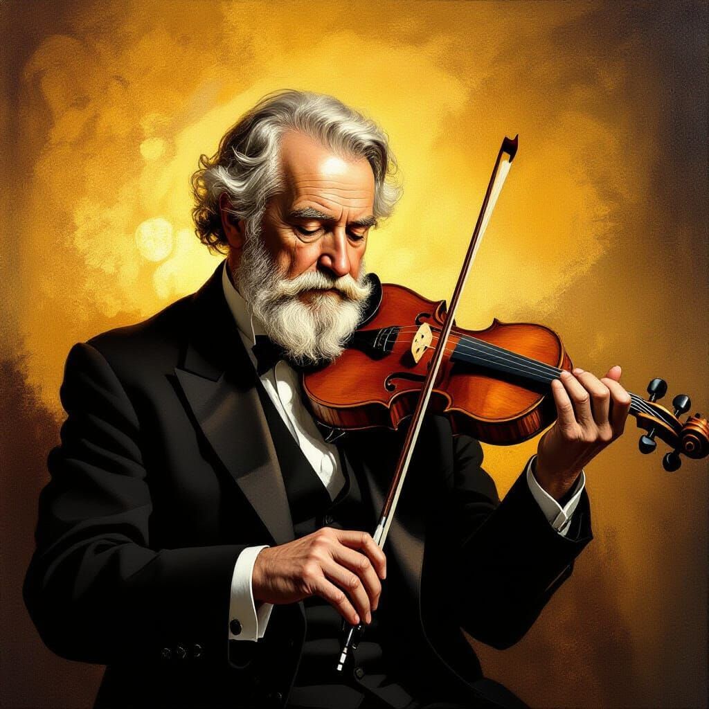 Violinist in Golden Light with Contrasting Tones