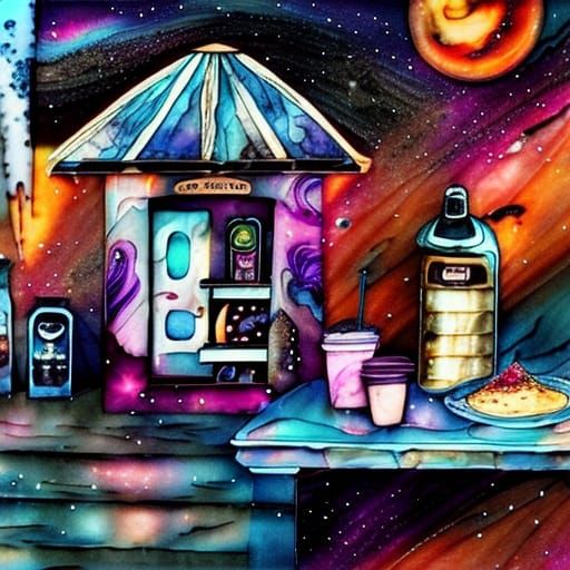 Space Coffee Shop: An Alcohol Ink Fantasy