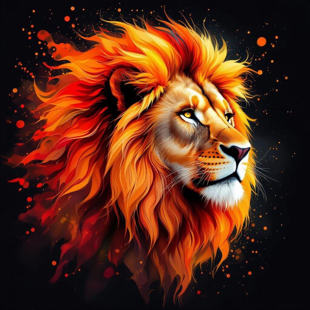 Abstract Lion Mane in Fiery Alcohol Ink Style