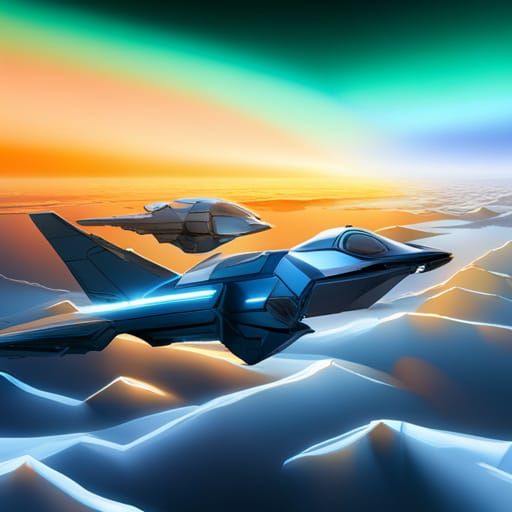 Silver Spaceships Hovering: Hyperdetailed Concept Art