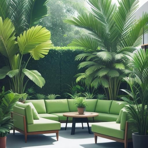 Light Green Modern Lounge with Plants: Photography
