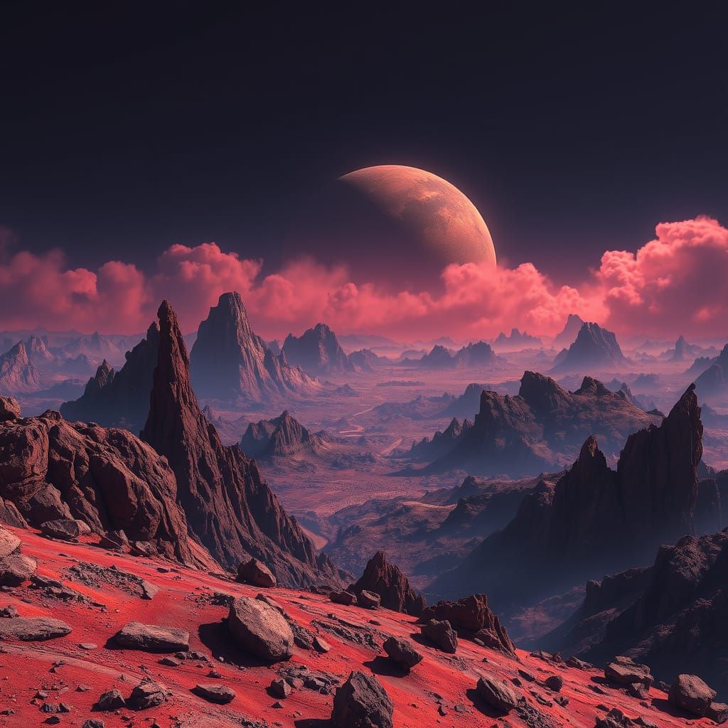 Barren Rust-Red Planet in a Haunting, Industrial Landscape