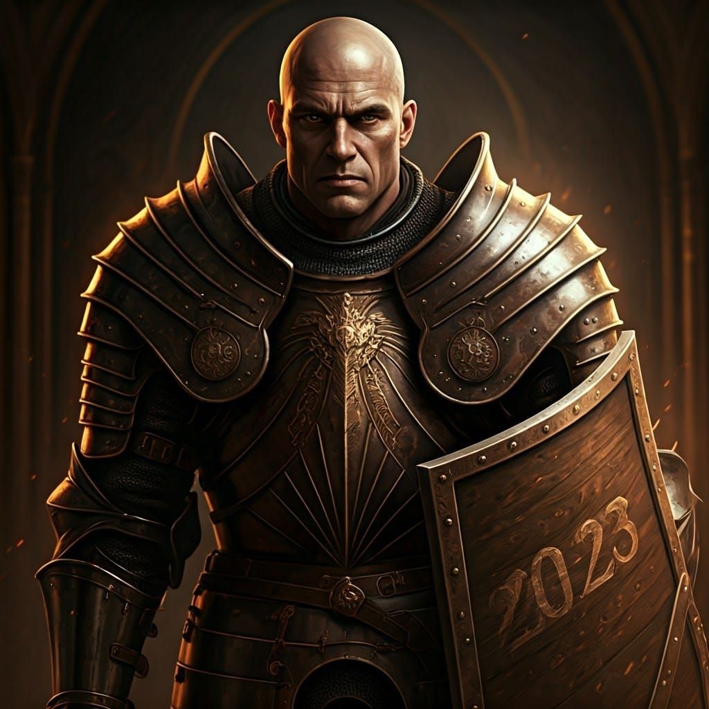 Knight in Dark Armor with Shield, Cinematic Lighting